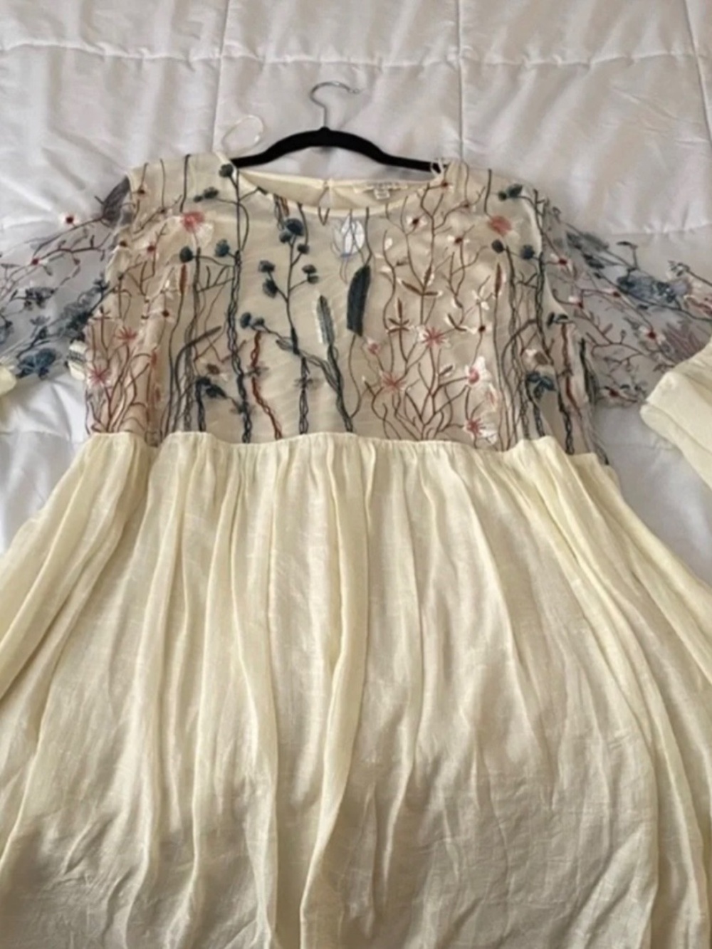 Ivory Floral Embroidered Babydoll Dress - Picture 2 of 3